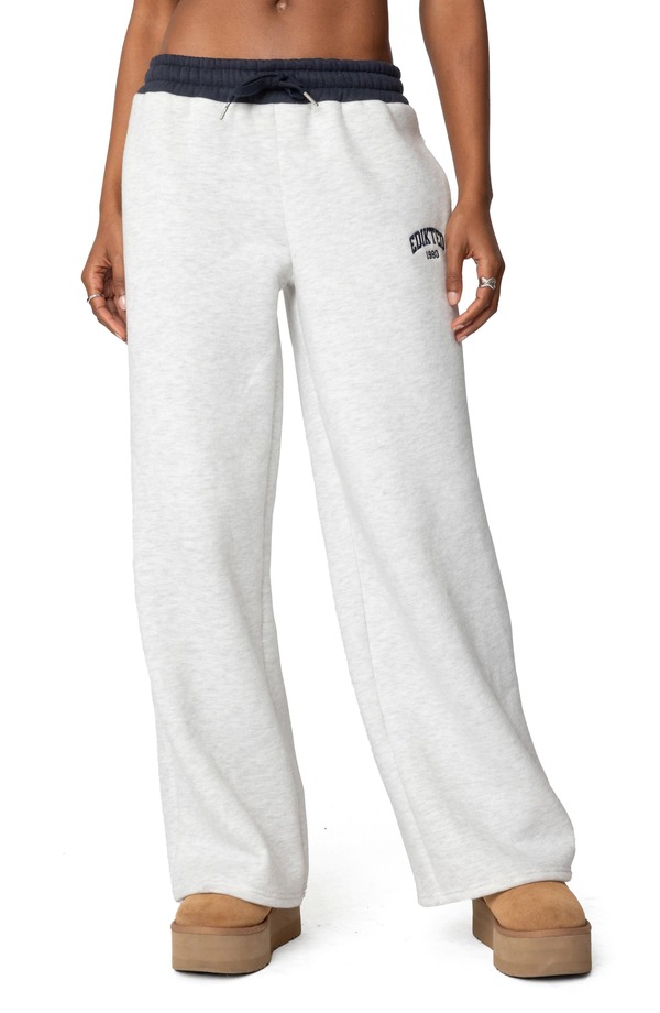 アディクテッド レディース ボトムス カジュアルパンツ ワイドレッグ スウェットパンツ コントラスト ロゴ EDIKTED Contrast Waist Logo Wide Leg Sweatpants Gray-Melange グレー