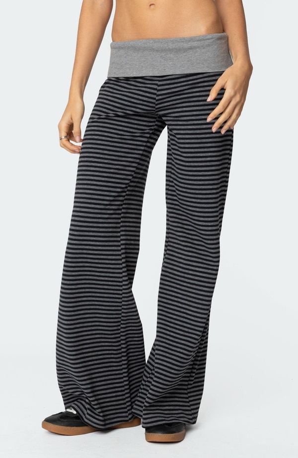 アディクテッド レディース ボトムス レギンス パンツ カラーブロック EDIKTED Meggy Colorblock Stripe Foldover Pants Black-And-Gray ブラック