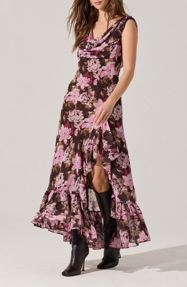 アストール レディース トップス ワンピース フラワー柄 ノースリーブ マキシ フラワー ASTR the Label Cecelia Floral Cowl Neck Sleeveless Maxi Dress Brown Pink Floral ピンク