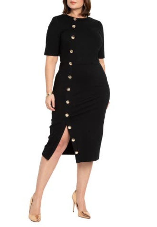 エロクイ レディース トップス ワンピース ELOQUII Button Front Workwear Dress Black Onyx ブラック
