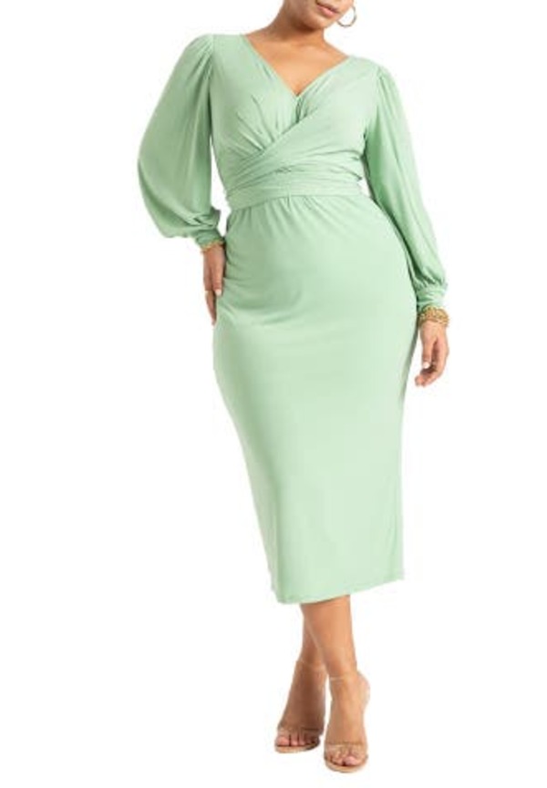 エロクイ レディース トップス ワンピース ミディ ELOQUII Cross Front Midi Dress Basil