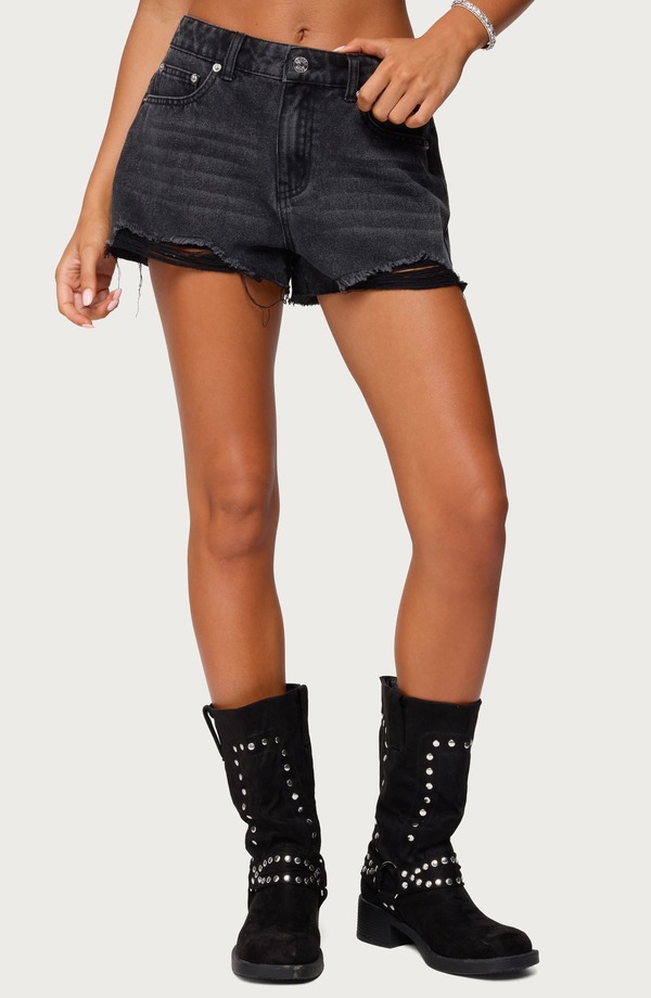 アディクテッド レディース ボトムス デニムパンツ ショートパンツ EDIKTED Fern Cutoff Denim Shorts Black ブラック