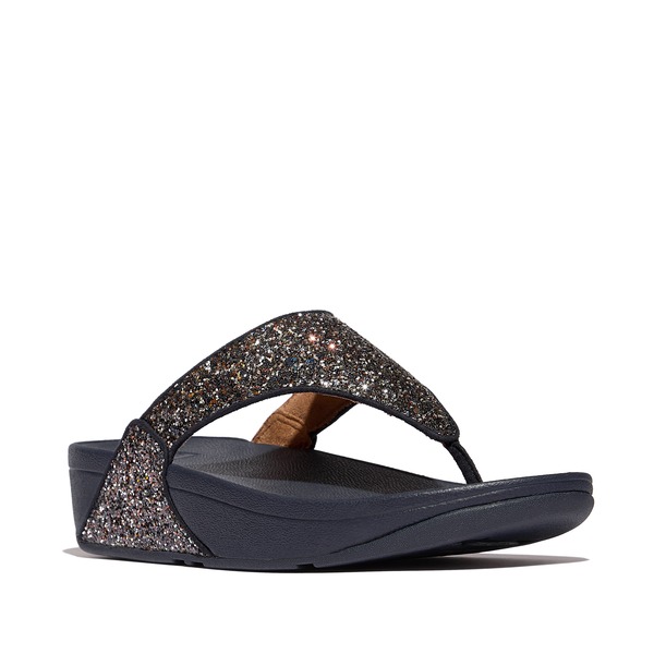 相応うフロップ レディース シューズ サンダル FitFlop Lulu Multi Tonal Glitter Toe Post Sandals Midnight Navy Mix 米国海軍