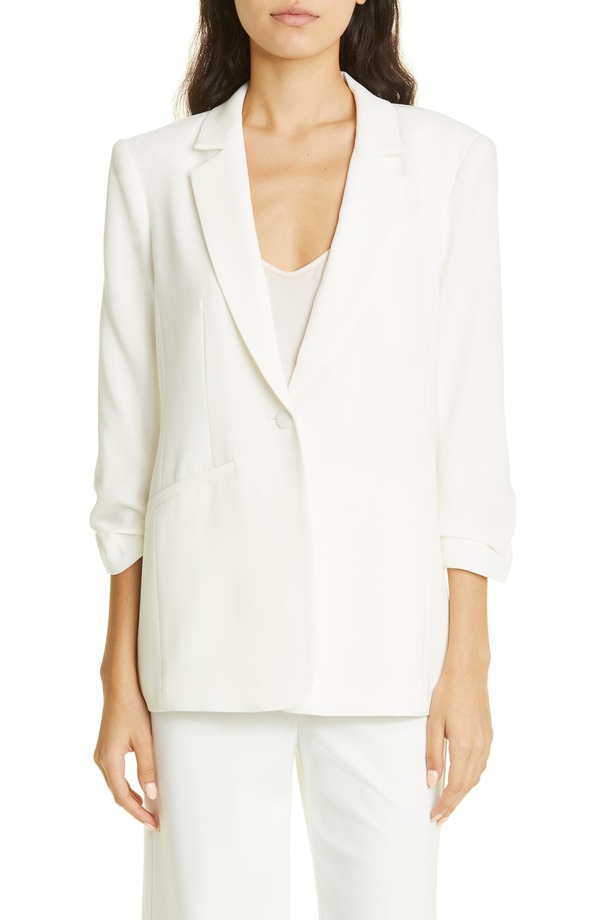 サンク セプト レディース アウター ジャケット・ブルゾン ギャザー ブレザー Cinq Sept Khloe Ruched Sleeve Blazer Ivory アイボリー