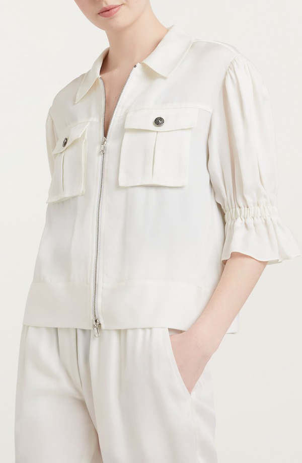サンク セプト レディース アウター ジャケット・ブルゾン フリル Cinq Sept Holly Ruffle Sleeve Jacket Ivory アイボリー