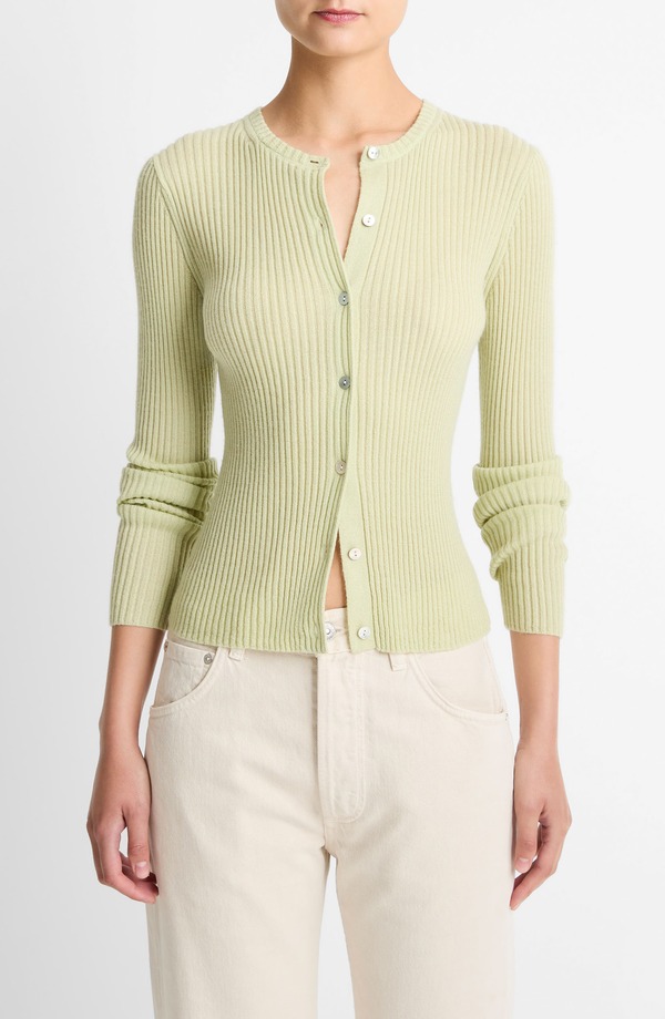 ヴィンス レディース アウター パーカー・スウェット 地絹 ジレー Vince Cashmere \u0026 Silk Rib Cardigan Pale Fern