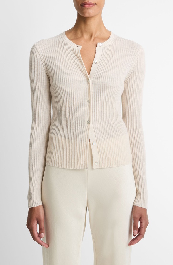 ヴィンス レディース アウター パーカー・スウェット 地絹 ジレー Vince Cashmere \u0026 Silk Rib Cardigan White Sand 白いこと