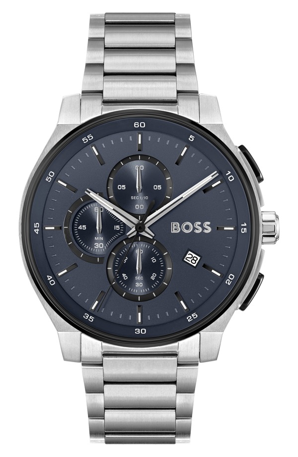 ボス メンズ アクセサリー 腕時計 BOSS Peak 2.0 Chronograph Bracelet Watch, 45mm Blue ブルー｜ReVida 店