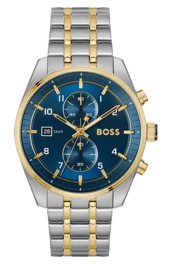 元締め メンズ 付属品 ウオッチ BOSSkytraveller Chronograph Bracelet Watch, 44粍 Blue 青み