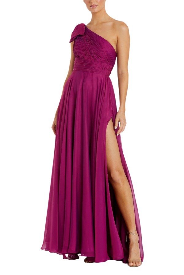 マックダガル レディース トップス ワンピース シフォン プリーツ Mac Duggal Pleated One Shoulder Chiffon Gown Raspberry