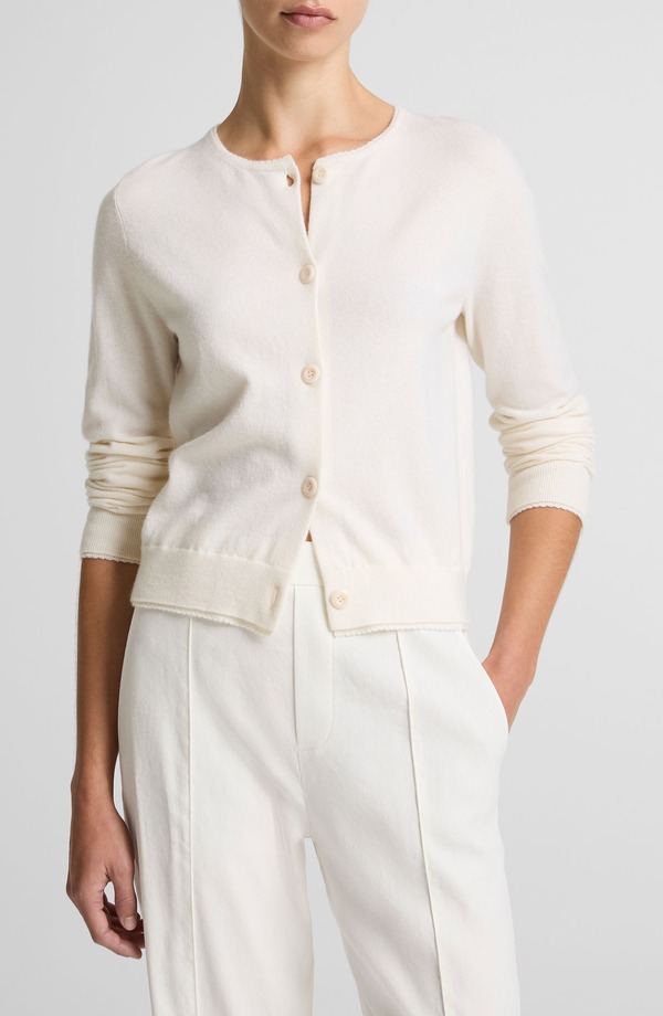 ヴィンス レディース アウター パーカー・スウェット ジレー Vince Scallop Trim Button Front Cardigan Off White 象牙色