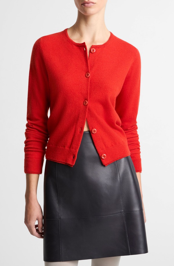 ヴィンス レディース アウター パーカー・スウェット カーディガン Vince Scallop Trim Button Front Cardigan Poppy｜ReVida 店