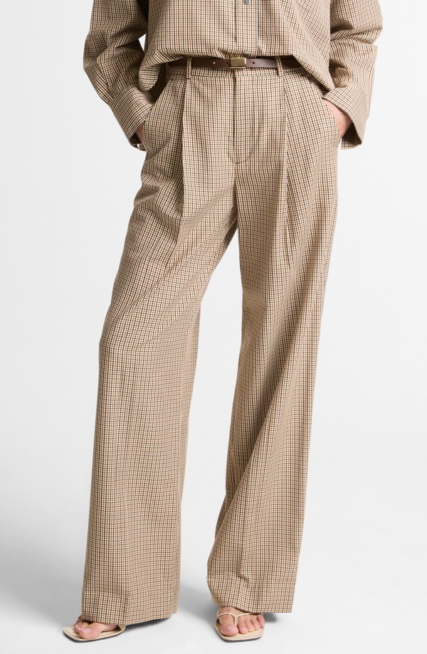 ヴィンス レディース ボトムス レギンス ワイドレッグ ズボン下 Vince Camille Check Wide Leg Pants Light Wheatstone Check 読み合わせる