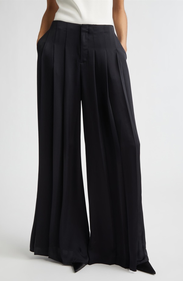 レイミー ブルック レディース ボトムス レギンス ワイドレッグ ズボン下 繻子 Ramy Brook Yvette Satin Wide Leg Pants Black 黒いこと