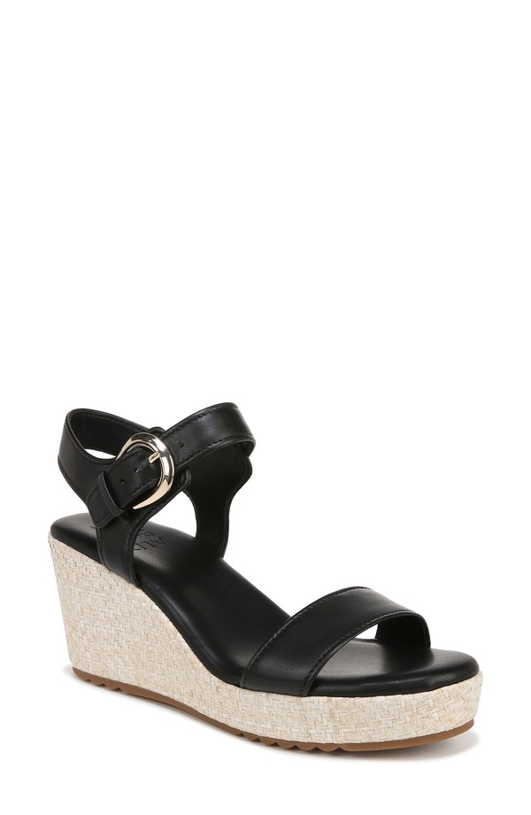 ナチュライザー レディース シューズ ヒール プラットフォーム サンダル アンクル Naturalizer Stellankle Straplatform Wedge Sandal Black Leather ブラック|ReVida 店