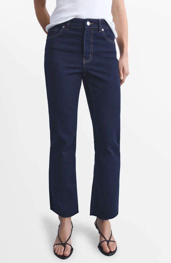 マンゴ レディース ボトムス カジュアルパンツ ジーンズ MANGO Sienna Raw Hem Crop Flare Jeans Open Blue ブルー