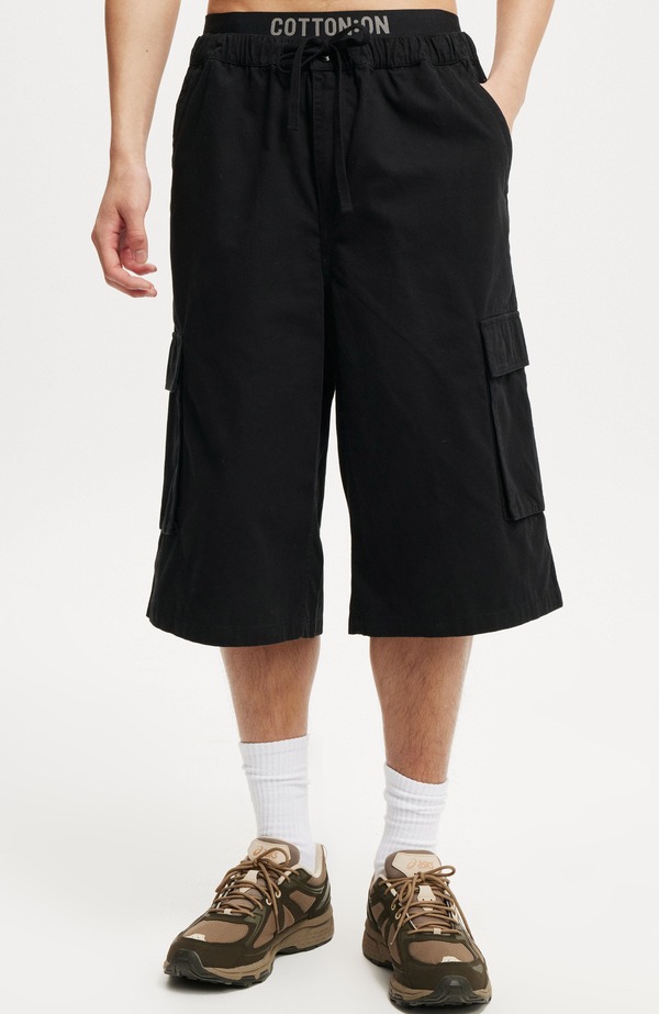 コットンオン メンズ ボトムス カジュアルパンツ Cotton Men'super Baggy Cargo Short Washed Black ブラック
