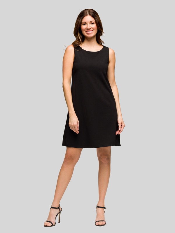 24 セブンコンフォート レディース トップス ワンピース A ライン ミニ ノースリーブ 24seven Comfort Apparel Womens Round Neck Sleeveless A-Line Mini Shift Dress Black ブラック|ReVida 店