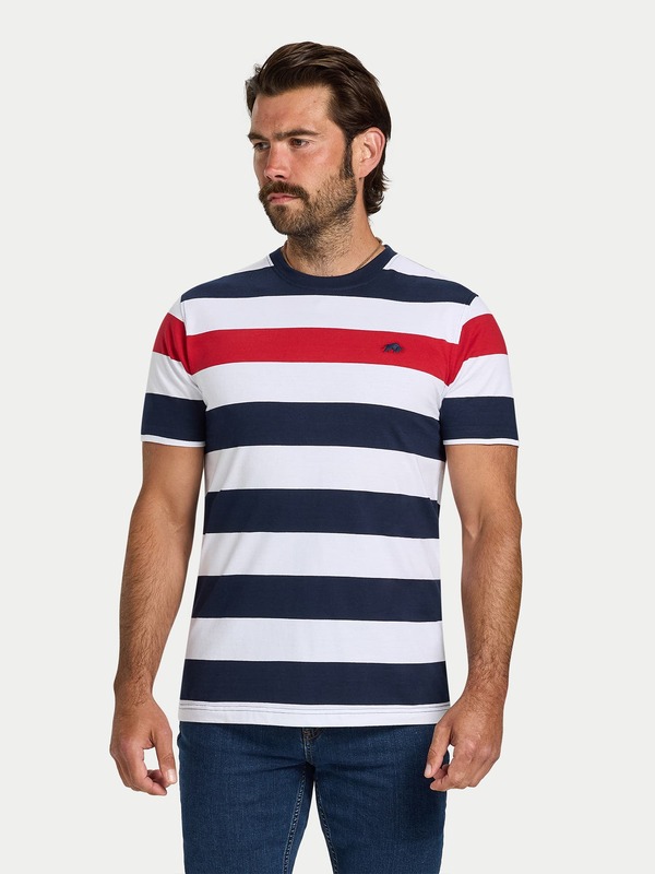 ライジングブル メンズ トップス Tシャツ コントラスト Raging Bull Contrast Chestripe T-Shirt Navy/Red ネイビー｜ReVida 店