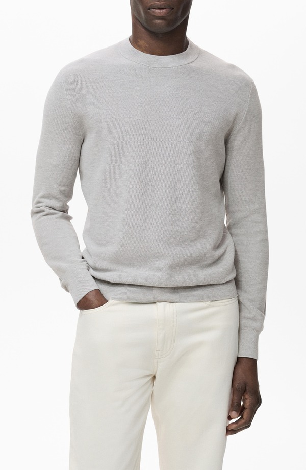 マンゴ メンズ アウター パーカー・スウェット クルーネック セーター MANGO Crewneck Piqu Sweater Medium Heather Grey グレー|ReVida 店