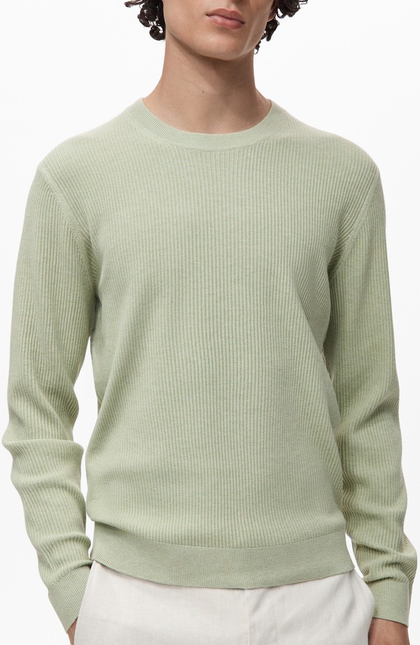 マンゴ メンズ アウター パーカー・スウェット レギュラーフィット クルーネック セーター MANGO Regular Fit Crewneck Rib Sweater Green Apple グリーン