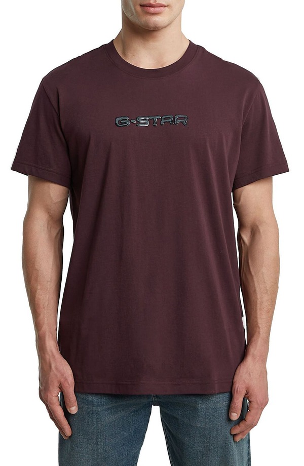 ジースター メンズ トップス Tシャツ プリント コットン G-STAR Gel Print Organicotton T-Shirt Maroon マルーン