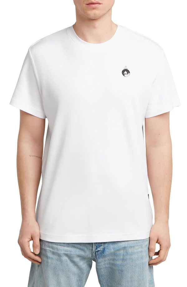 ジースター メンズ トップス Tシャツ コットン グラフィック G-STAR Trims Back Organicotton Graphic T-Shirt White ホワイト|ReVida 店