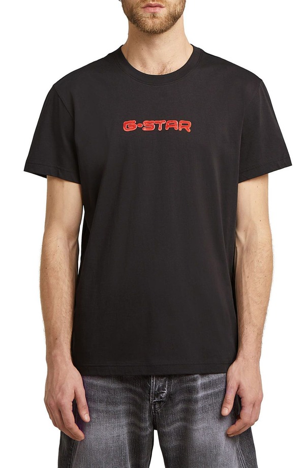ジースター メンズ トップス Tシャツ プリント コットン G-STAR Gel Print Organicotton T-Shirt Dark Black ブラック|ReVida 店