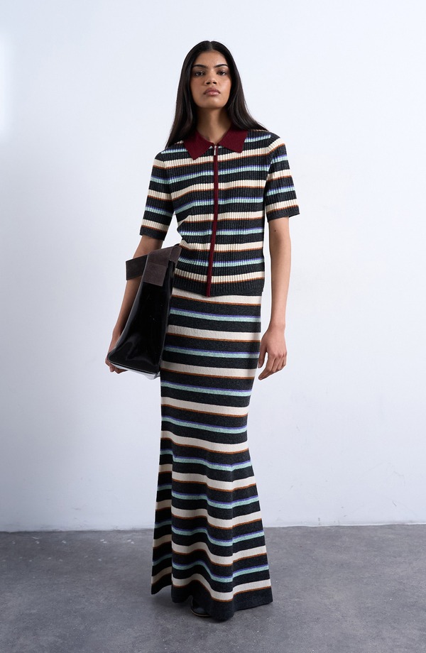 トップショップ レディース ボトムスカート ニット マキシ Topshop Stripe Knit Maxi Skirt Burgundy バーガンディ