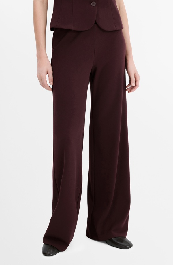 マンゴ レディース ボトムス デニムパンツ ストレート MANGO Elastic Waistraight Leg Suit Pants Burgundy バーガンディ｜ReVida 店