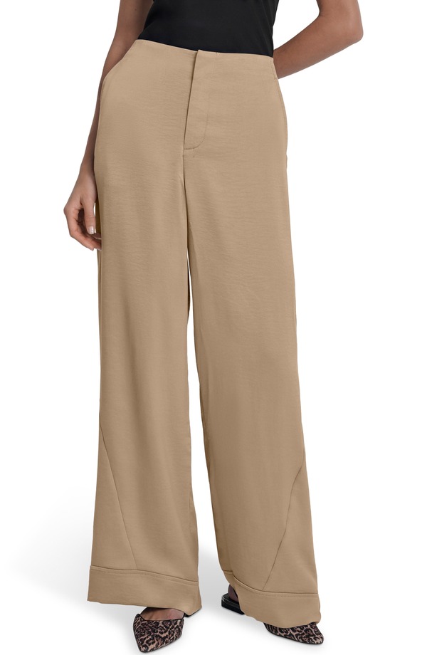 ダナ キャラン ニューヨーク レディース ボトムス レギンス ワイドレッグ パンツ DKNY Wide Leg Pants Travertine