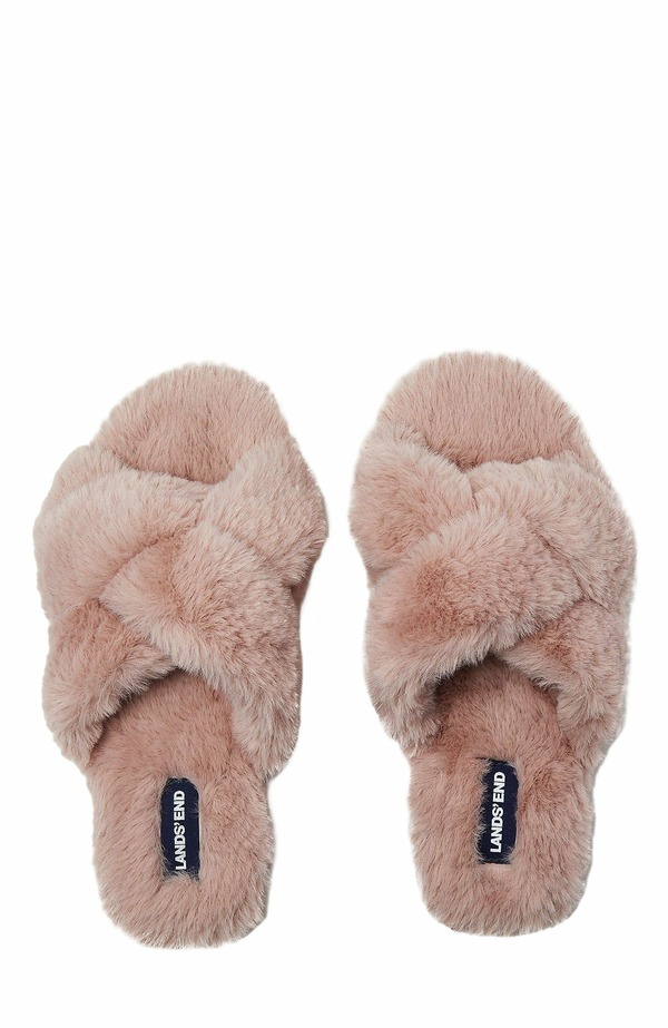 ランズ挙げ句の果て レディース シューズ サンダル Lands\u0027 End Fluffy Slide House Slippers Light Dusty Pink サクラ色
