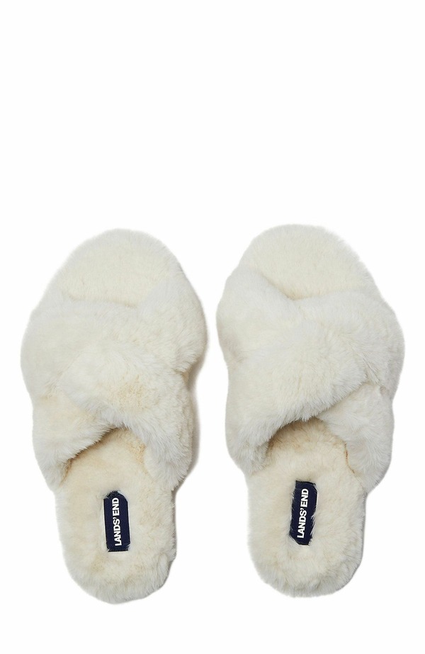 ランズ挙げ句の果て レディース シューズ サンダル Lands\u0027 End Fluffy Slide House Slippers Natural