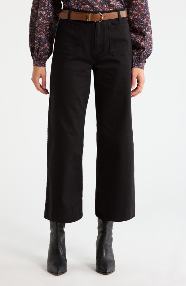 トレジャーアンドボンズ レディース ボトムス レギンス ワイドレッグ パンツ Treasure & Bond Patch Pocket Crop Wide Leg Pants Black ブラック