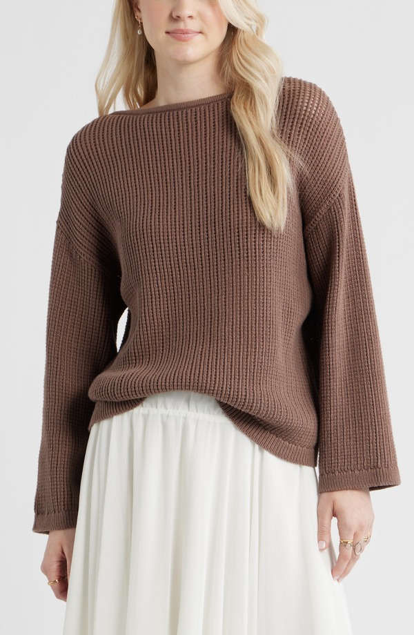 ビーピー レディース アウター パーカー・スウェット セーター コットン BP. Cotton Open Stitch Sweater Brown Quartz ブラウン