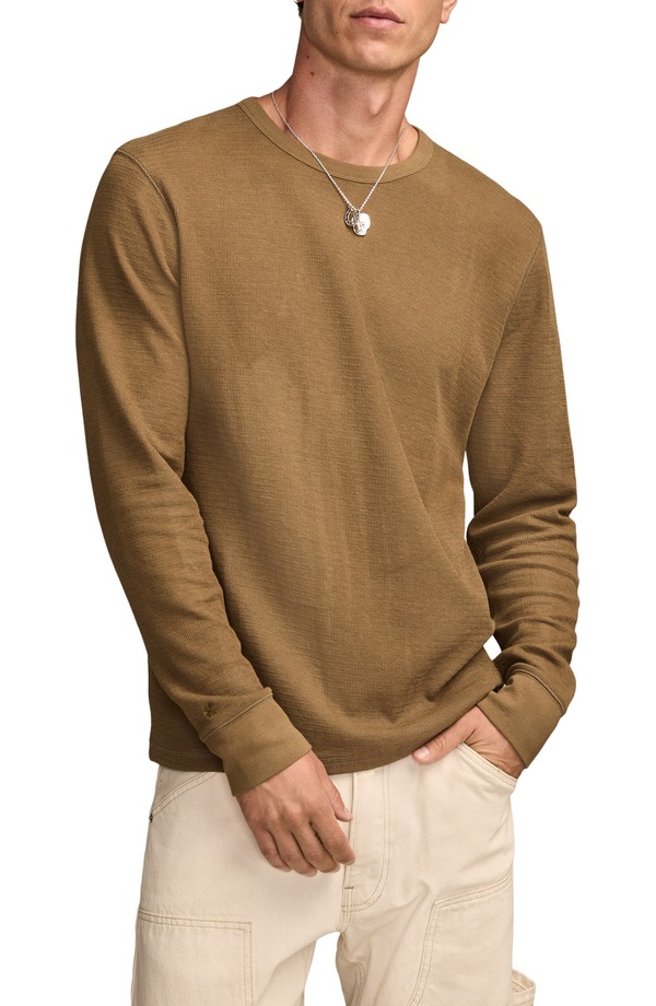 ラッキーブランド メンズ トップス Tシャツ コットン Lucky Branduofold Textured Long Sleeve Cotton T-Shirt Olive オリーブ