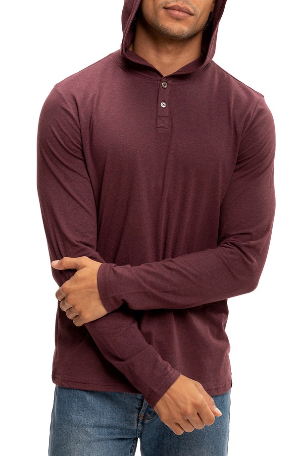 スレッズ・フォー・ソート メンズ アウター パーカー・スウェット Threads 4 Thought Long Sleeve Henley Hoodie Maroon Rust マルーン｜ReVida 店