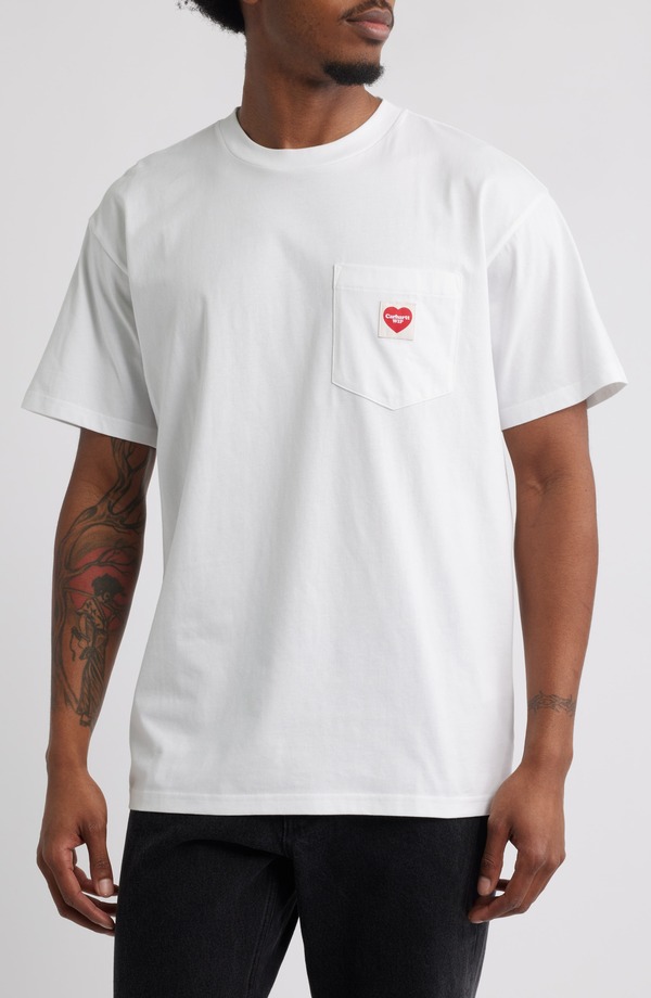 カーハート メンズ トップス Tシャツ コットン Carhartt Work In Progress Pocket Heart Organicotton T-Shirt White / Red ホワイト