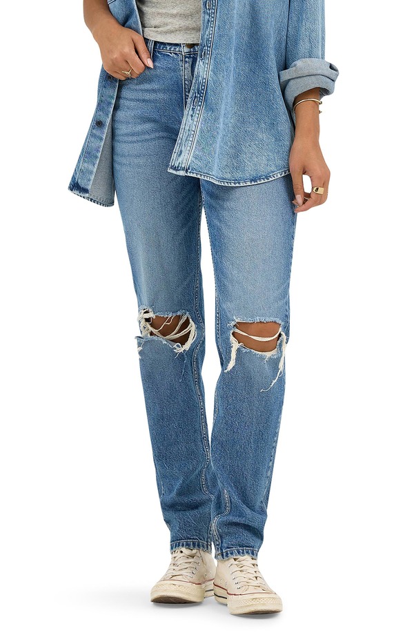 リー レディース ボトムス デニムパンツ ストレート ジーンズ Lee '90s Ripped Tapered Straight Leg Jeans Rolling Waves｜ReVida 店