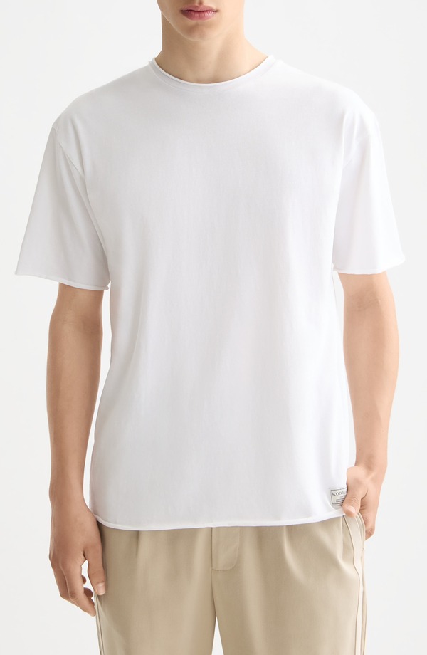 スコッチアンドソーダ メンズ トップス Tシャツ コットン Scotch & Soda Raw Edge Cotton T-Shirt Bright White ホワイト|ReVida 店
