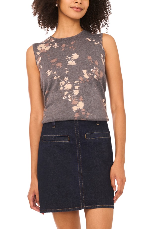 ヴィンスカムート レディース アウター パーカー・スウェット フラワー柄 セーター ノースリーブ フラワー Vince Camuto Floral Sleevelessweater Swift Grey グレー
