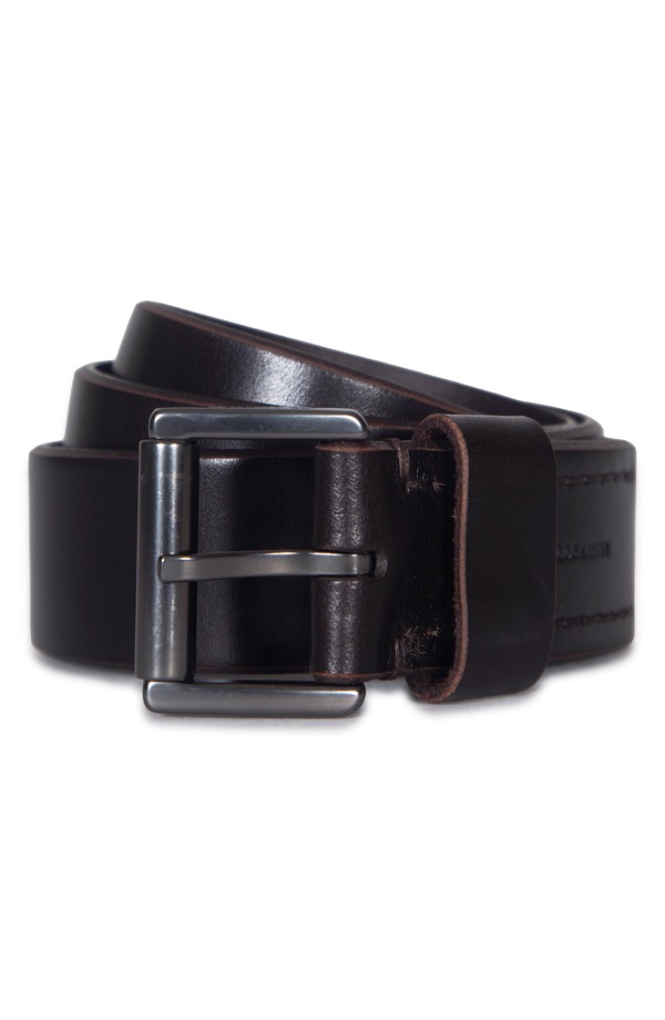 オールセインツ メンズ 付属品 胴締め なめし革 AllSaints Bevel Edge Leather Belt Dark Brown 赤銅色
