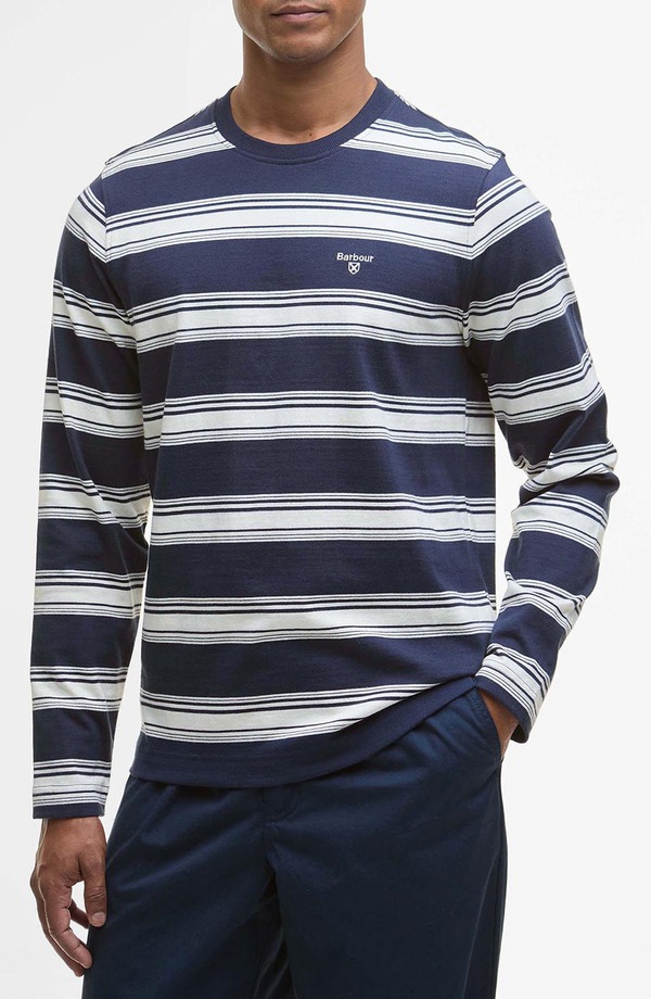 バブアー メンズ トップス シャツ コットン Barbour Plaistow Stripe Long Sleeve Cotton T-Shirt Navy ネイビー