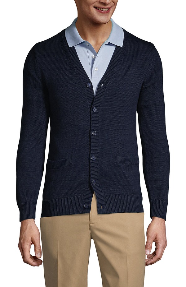 ランズエンド メンズ アウター パーカー・スウェット セーター コットン カーディガン Lands' End School Uniform Cotton Modal Button Front Cardigan Sweater Classic Navy ネイビー