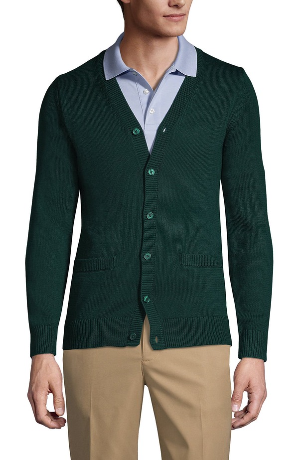ランズエンド メンズ アウター パーカー・スウェット セーター コットン カーディガン Lands' End School Uniform Cotton Modal Button Front Cardigan Sweater Evergreen｜ReVida 店