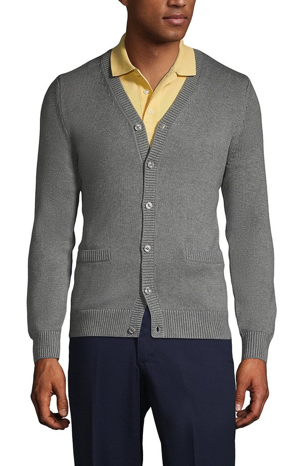 ランズエンド メンズ アウター パーカー・スウェット セーター コットン カーディガン Lands' End School Uniform Cotton Modal Button Front Cardigan Sweater Pewter Heather ヘザー