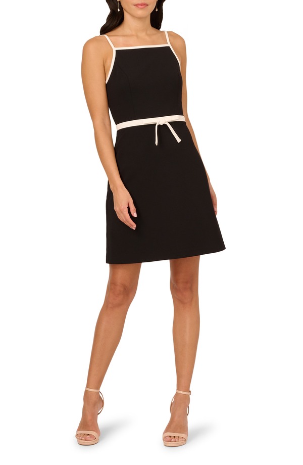 アドリアナ パペル レディース トップス ワンピース クレープ A ライン Adrianna Papell Bow A-Line Crepe Dress Black/ Ivory アイボリー