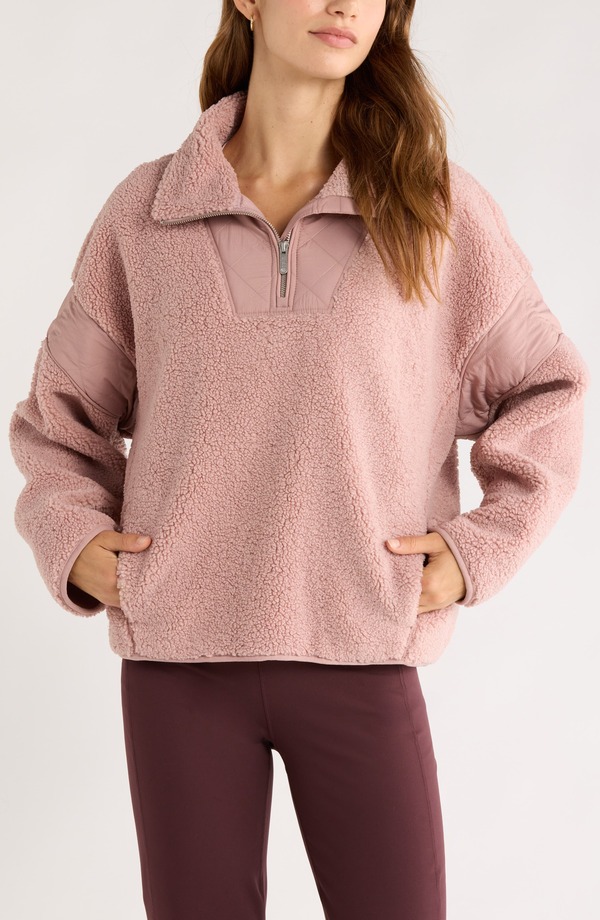 ゼラ レディース アウター ジャケット・ブルゾン ハーフジップ Zella Snowday Faux Shearling Quarter Zipullover Pink Fawn ピンク