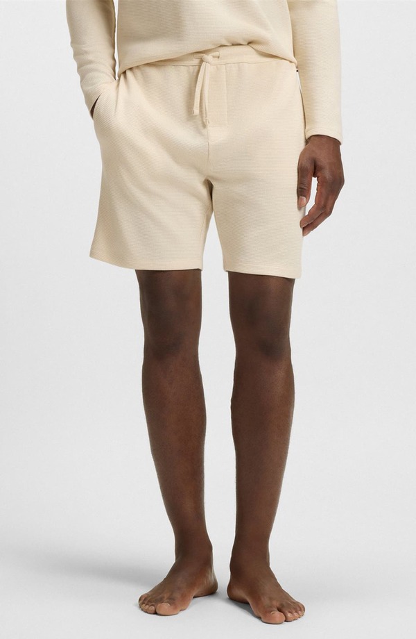 主任者 メンズ ボトムス 二分の一ズボン下・さる股引き 遊撃手ズボン下 編み物 BOSS Waffle Knit Lounge Shorts Open White 白いこと