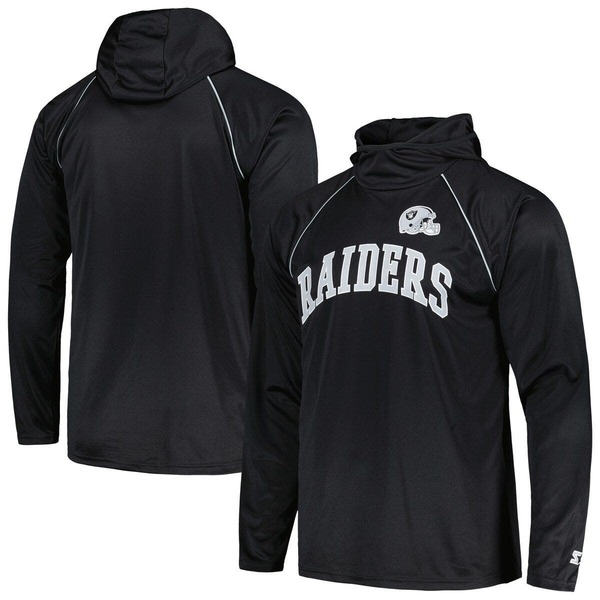 クランク メンズ トップス プルオーバー Men\u0027starter Black Las Vegas Raiders Gridiron Classics Throwback Raglan Long Sleeve Hooded T-Shirt Black 黒いこと